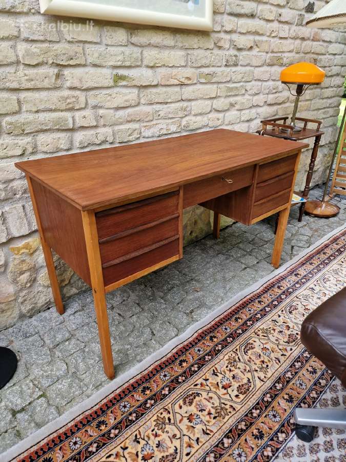 Vintažinis mid century tikmedžio rašomojo stalas - nuotraukos Nr. 35