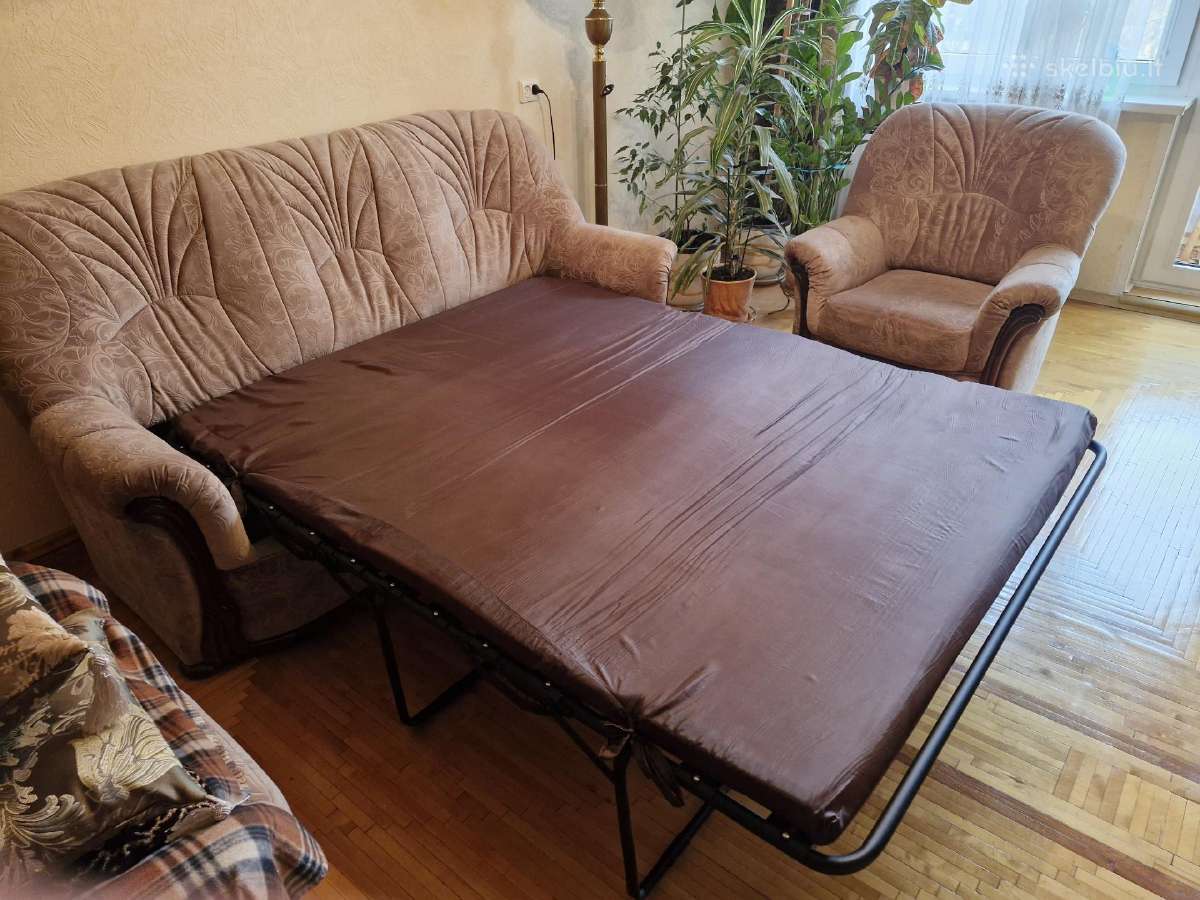 Svetainės sofa su miegama dalimi + 1fotelis