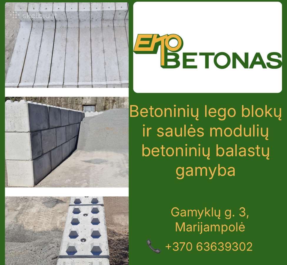 Betoniniai lego blokai ir saulės modulių balastai
