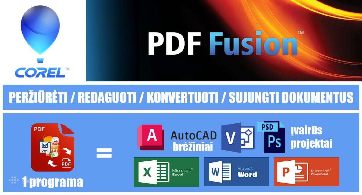 Corel Pdf Fusion savarankiška dėžutė