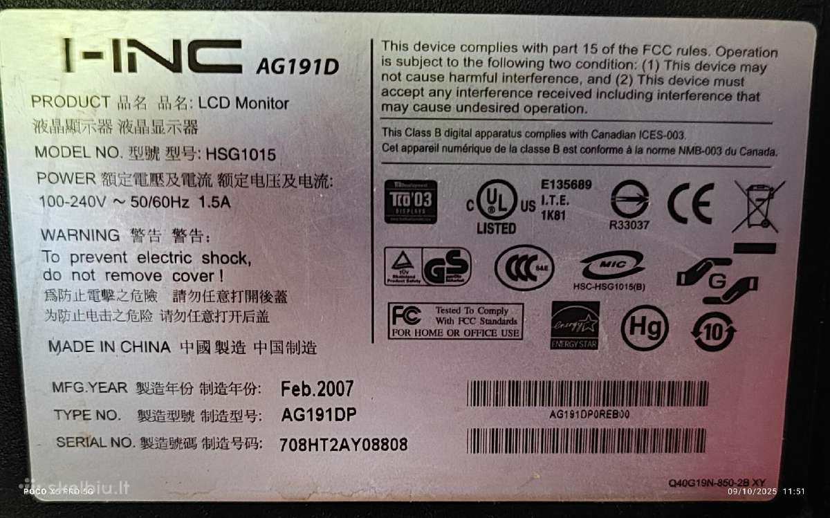 Monitorius 19" I-inc Ag191d - nuotraukos Nr. 2