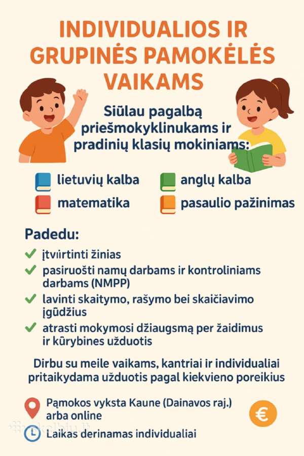 Korepetitorė pradinukams ir priešmokyklinukams