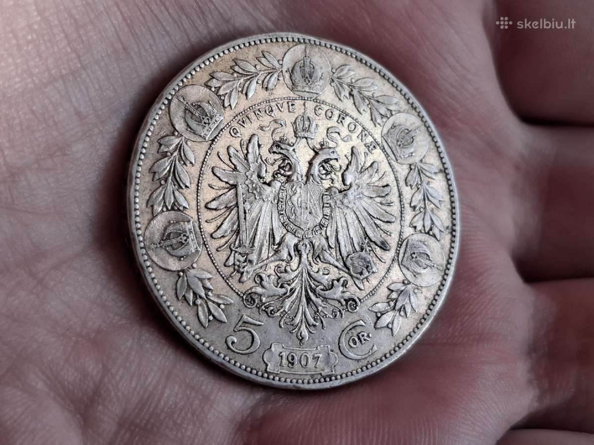 Austrija 5 kronos 1907 sidabras