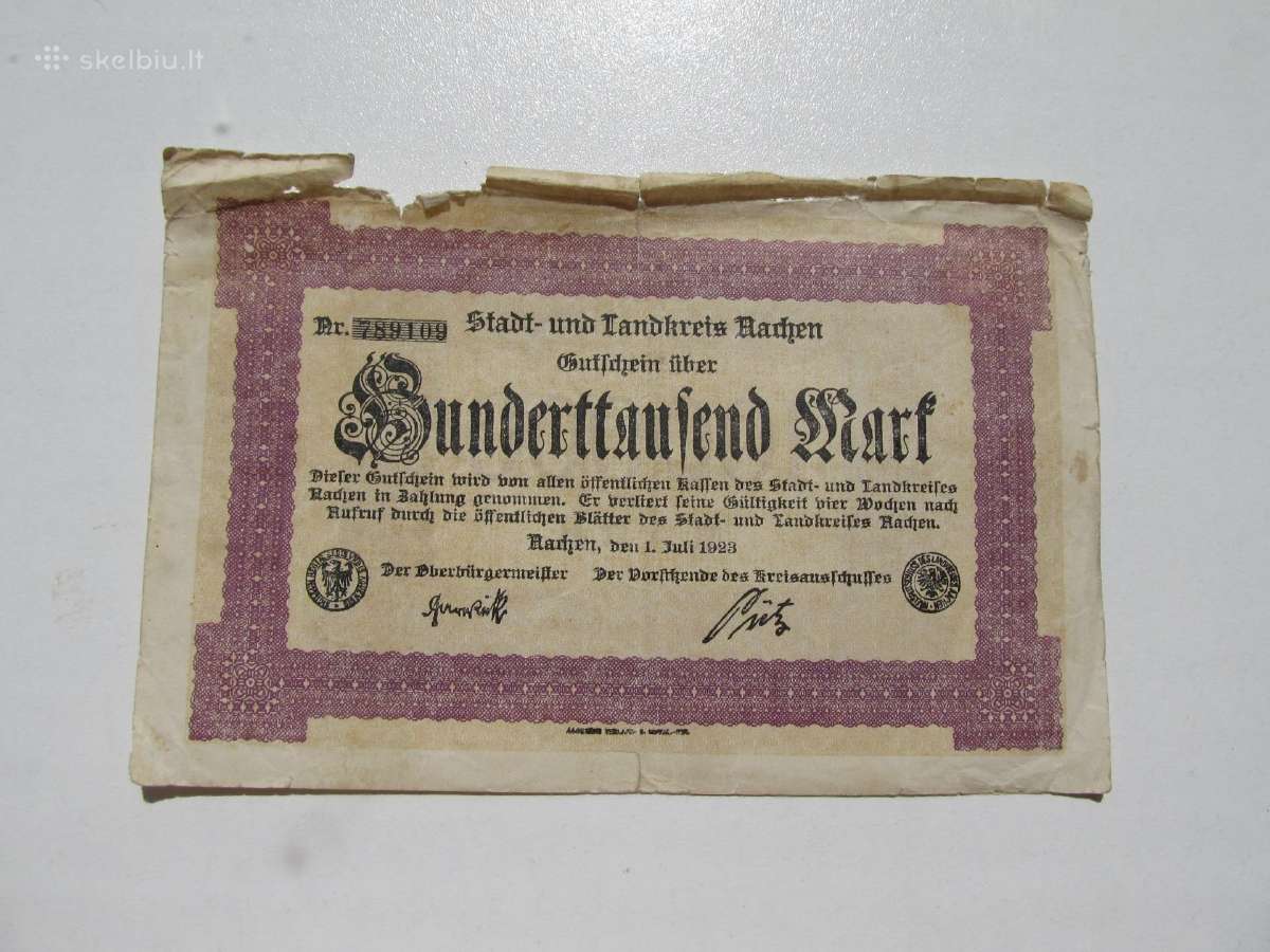 100 000 markiu , Aachen Vokietija , 1923