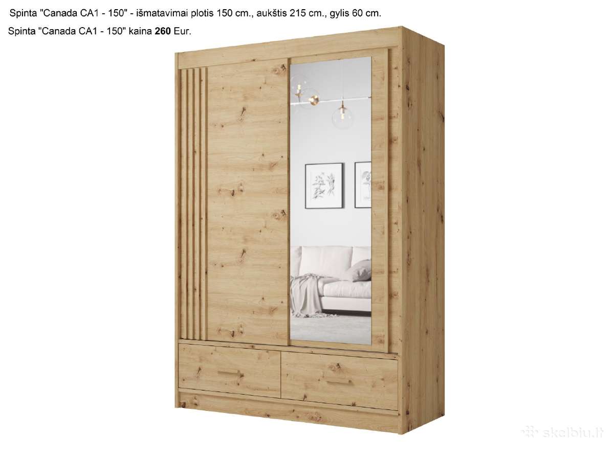 Spintos stumdomų durų, su stalčiais 150 cm plotis