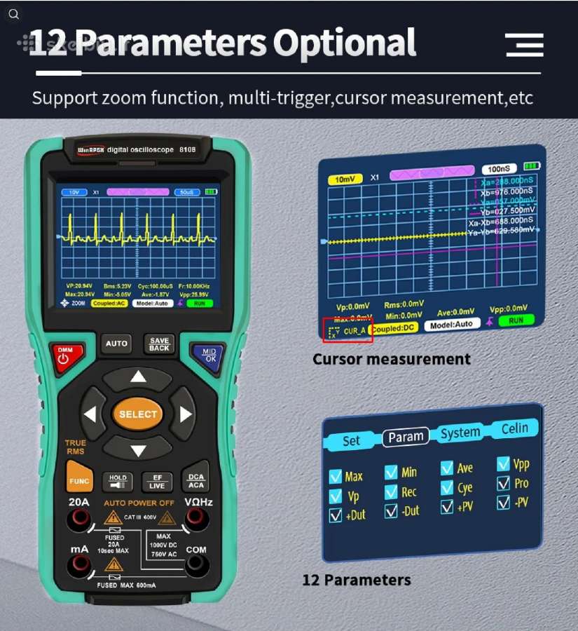 Osciloskopai Zt703s 3in1, Winapex 810b ir Fnirsi - nuotraukos Nr. 23