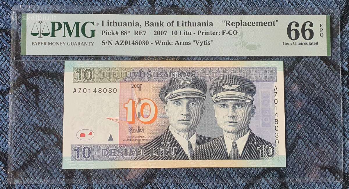 2007m.10 litų Az serija Pmg67 Pmg66 - nuotraukos Nr. 3