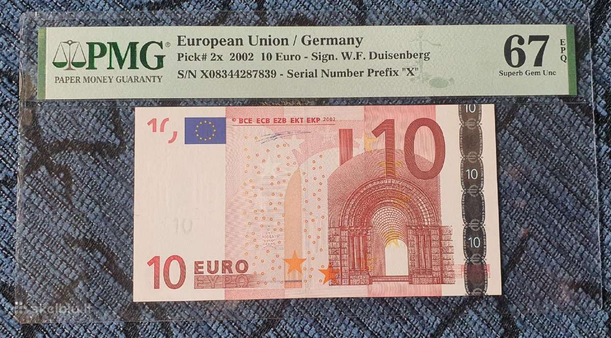 2002 10 eurų banknotas Pmg67 "Duisenberg"