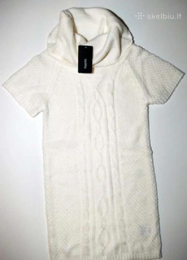 Naujas stilingas baltas megztinis-suknelė