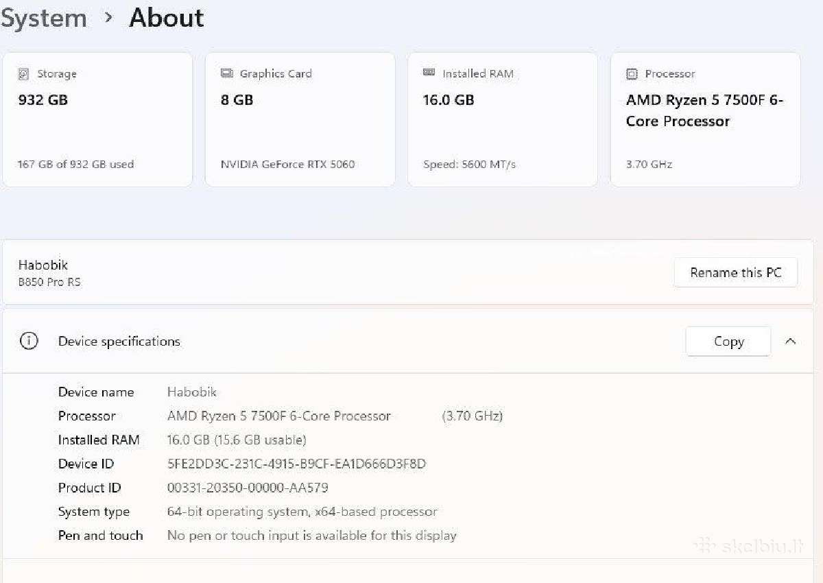Naujas Pc Am5 Ryzen 5 7500f/rtx 5060/32gb/2tb - nuotraukos Nr. 5