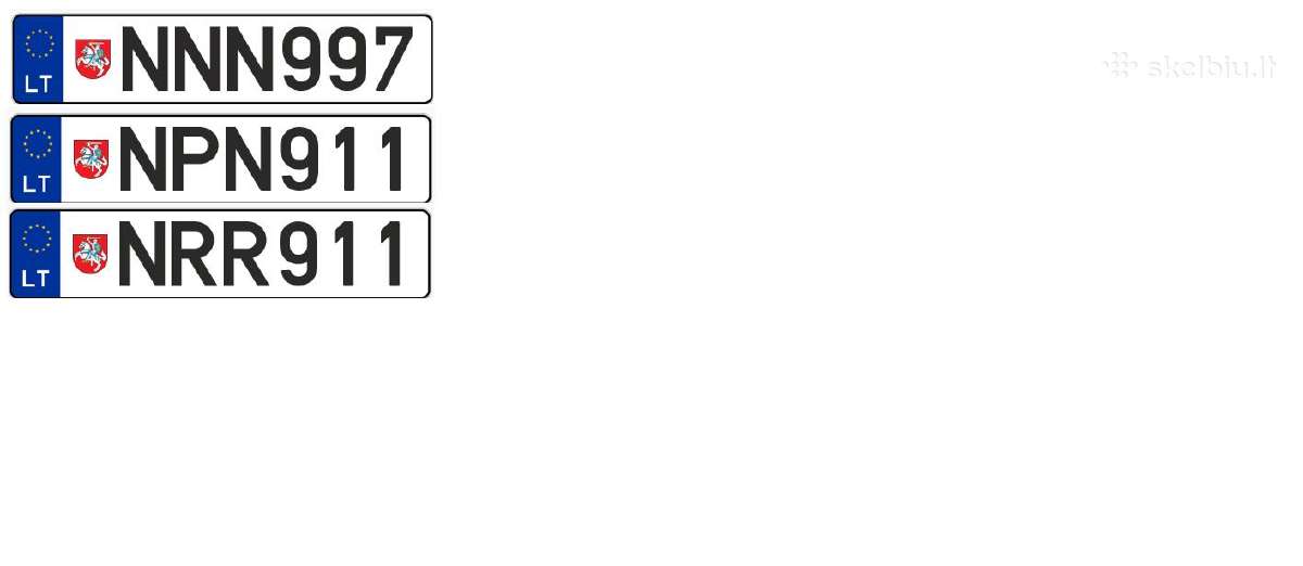 Parduodami numeriai Nn997, Nrr911, Npn911