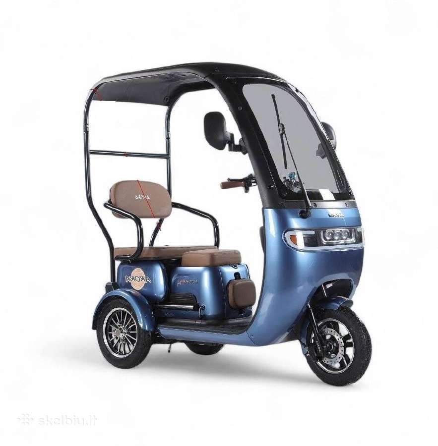Elektrinis triratis motoroleris vezimelis su stogu