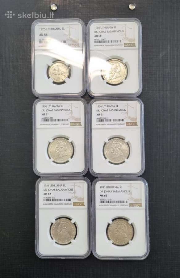 Basanavicius 1936 m. 5 litai Ngc Ms 61, du litu