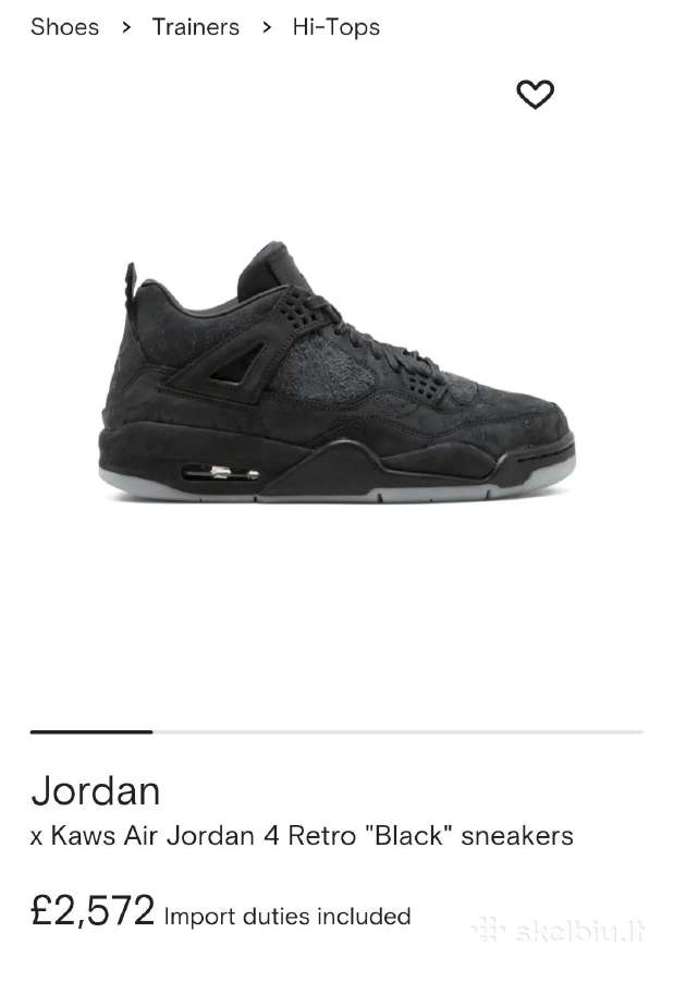 Jordan x Kaws Air 4 Retro "Black" - nuotraukos Nr. 12