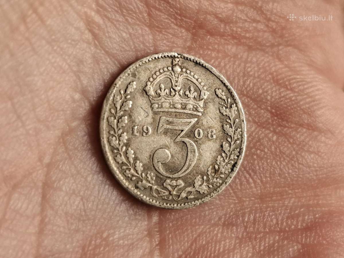 UK 3 pencai 1908 sidabras