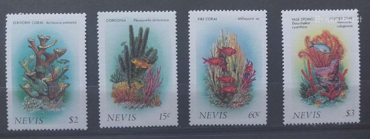 Nevis 1986 žuvis,koralai švarus Michel 410-413
