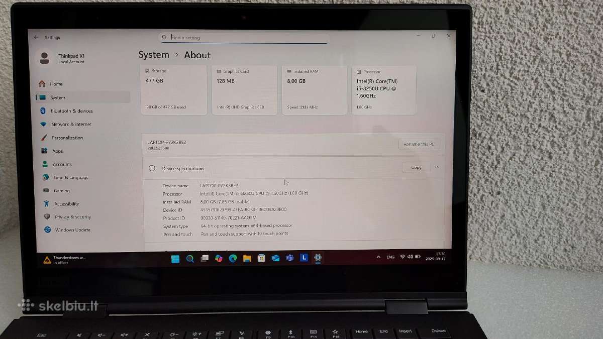 Lenovo Thinkpad X1 Yoga 3rd i5-8250u - nuotraukos Nr. 10