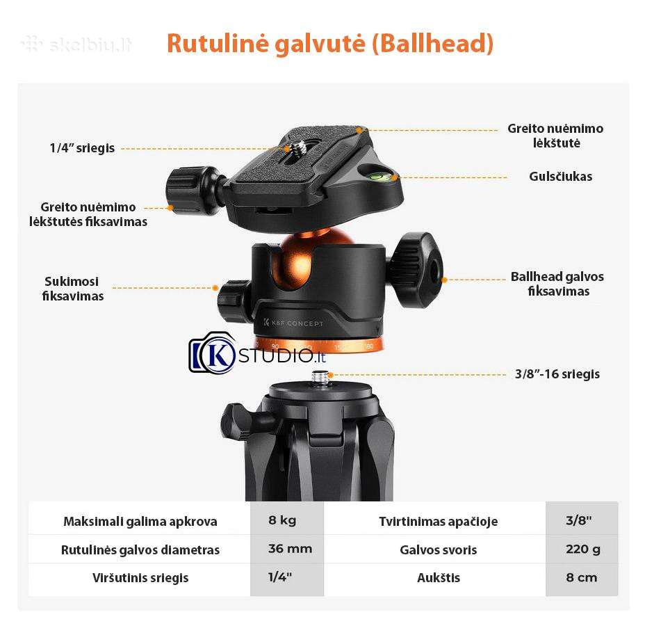 Profesionalus K&f Concept trikojis su ballhead - nuotraukos Nr. 2