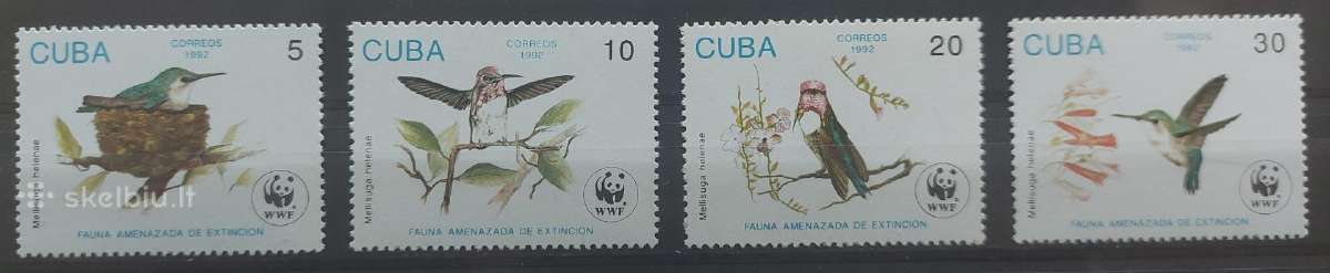 Kuba 1992 Wwf paukščiai, švarūs Michel 3589-3592