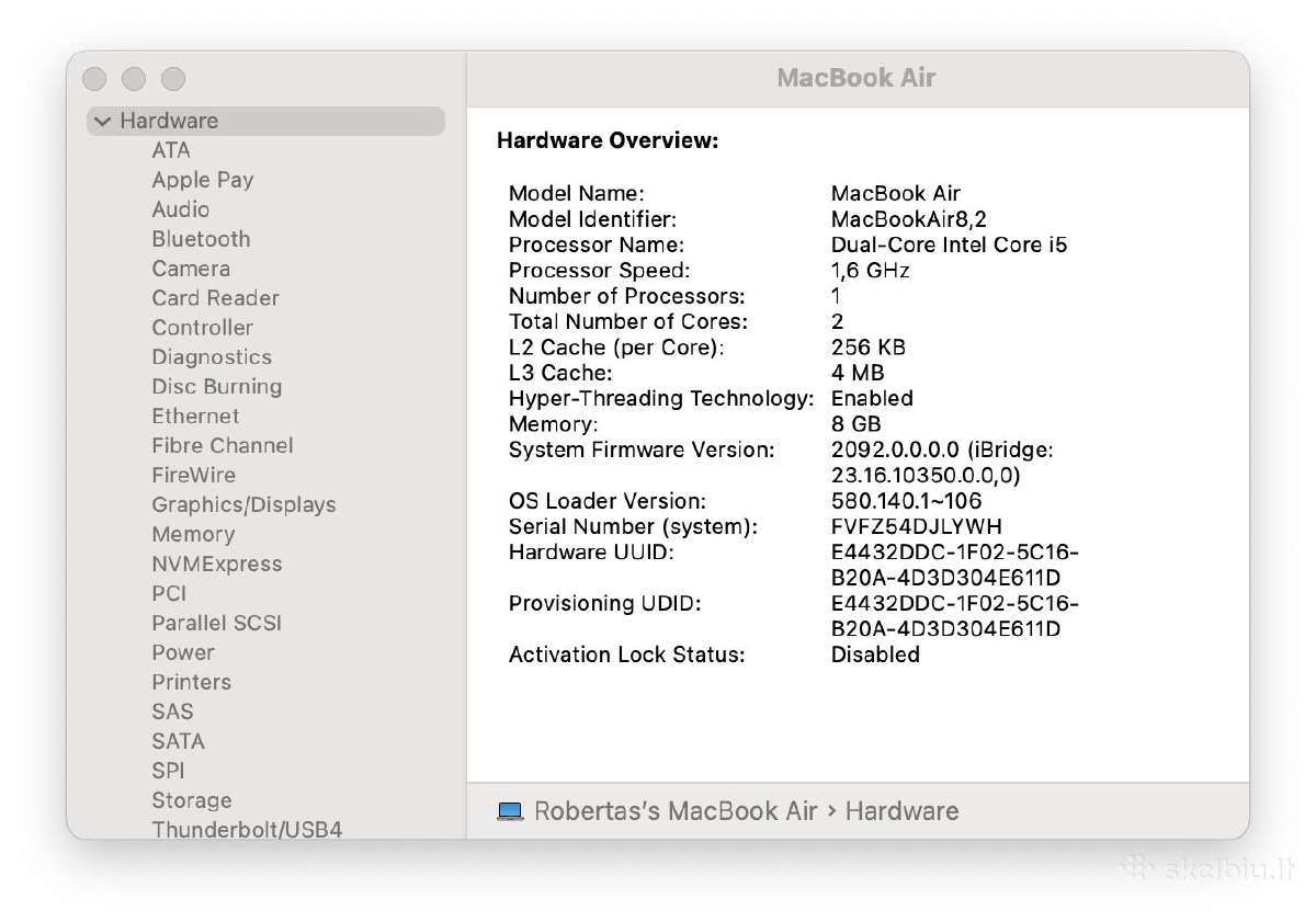 MacBook Air 13,3 1.6ghz Dual-core Intel i5 - nuotraukos Nr. 8
