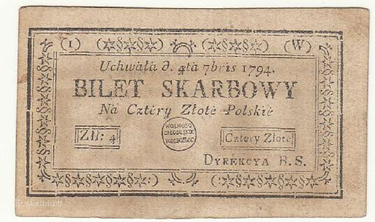 4 zlotai 1794 LDK banknotas