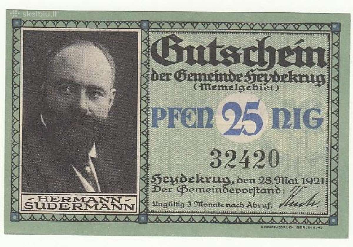 25 fenigiai 1921 Šilutė