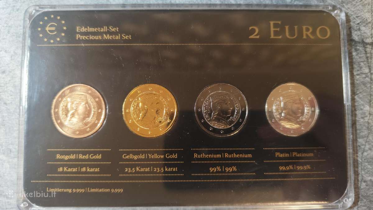 2 eurų rinkinys, padengtos tauriaisiais metalais