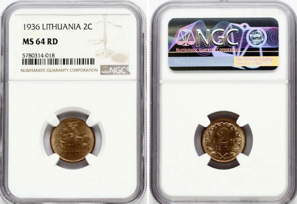 Lietuviški 1936 m. 2 centai. Ngc Rd 64.