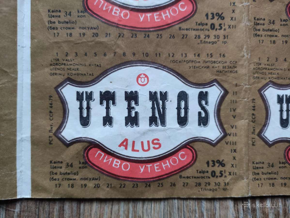 Senas ,Utenos" alaus etiketės lapas. - nuotraukos Nr. 3