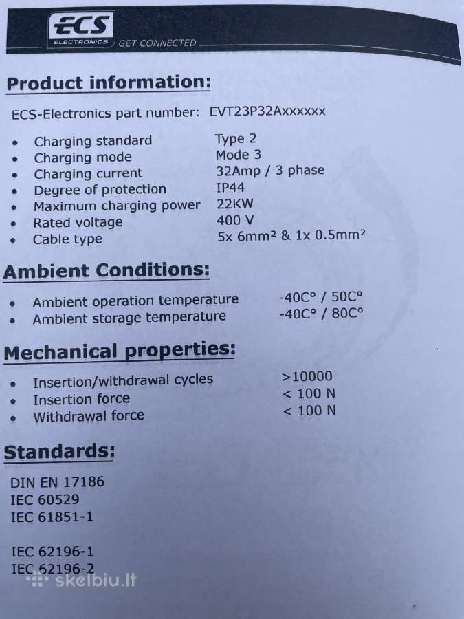 Elektromobilio krovimo kabelis type 2 kaina 80€ - nuotraukos Nr. 5