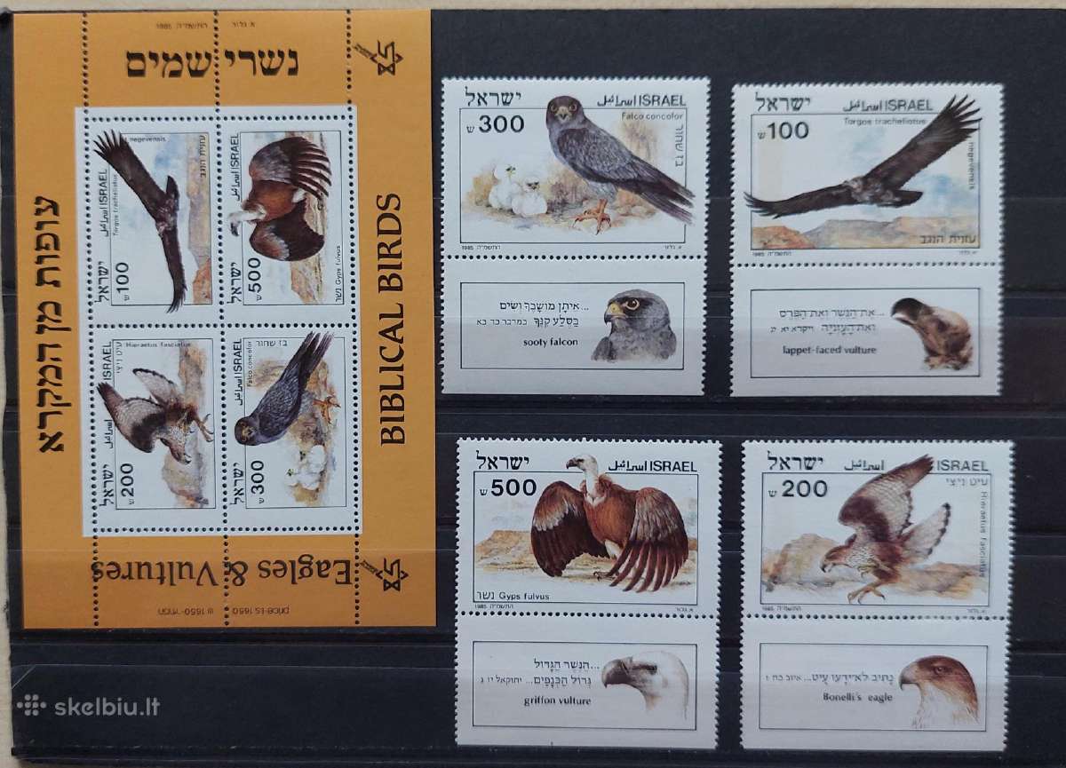 Izraelis 1985 paukščiai, švarus, Michel 982-985 bl