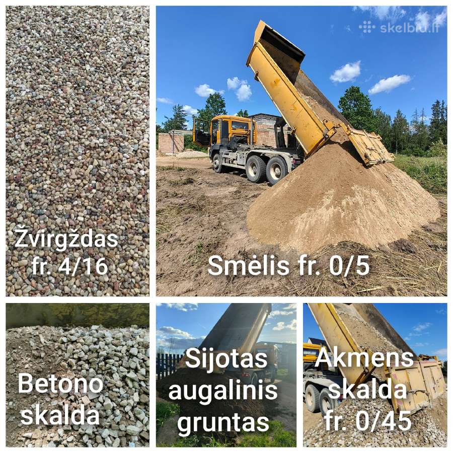 Birios medžiagos Smėlis Žvirgždas, Skalda, Atsijos