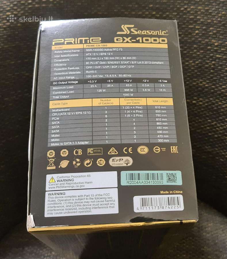 Maitinimo blokas Seasonic Prime GX Series Psu 1000 - nuotraukos Nr. 3