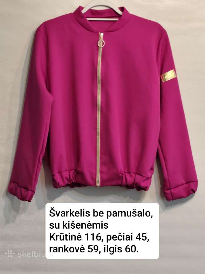 Rožinis švarkelis be pamušalo, su kišenėmis