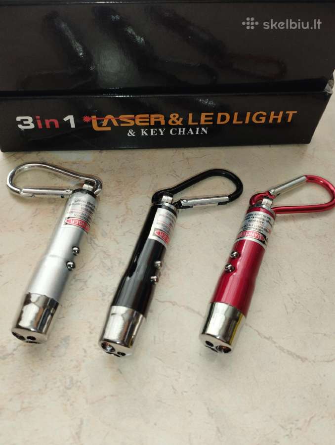 Lazeris - LED žibintuvėlis pakabukas 3 in 1