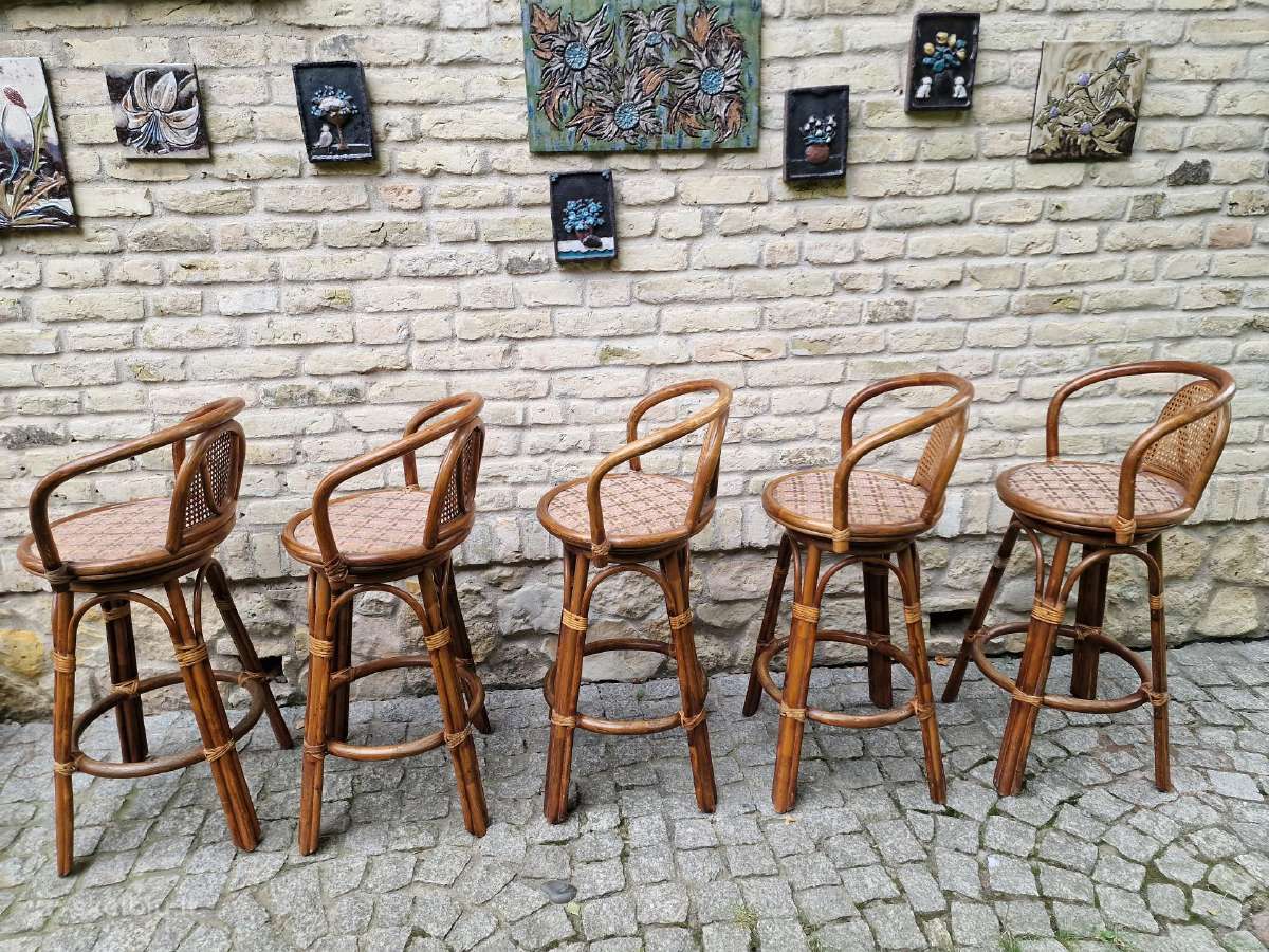 Vintažinės mid century ratango baro kėdės - nuotraukos Nr. 3