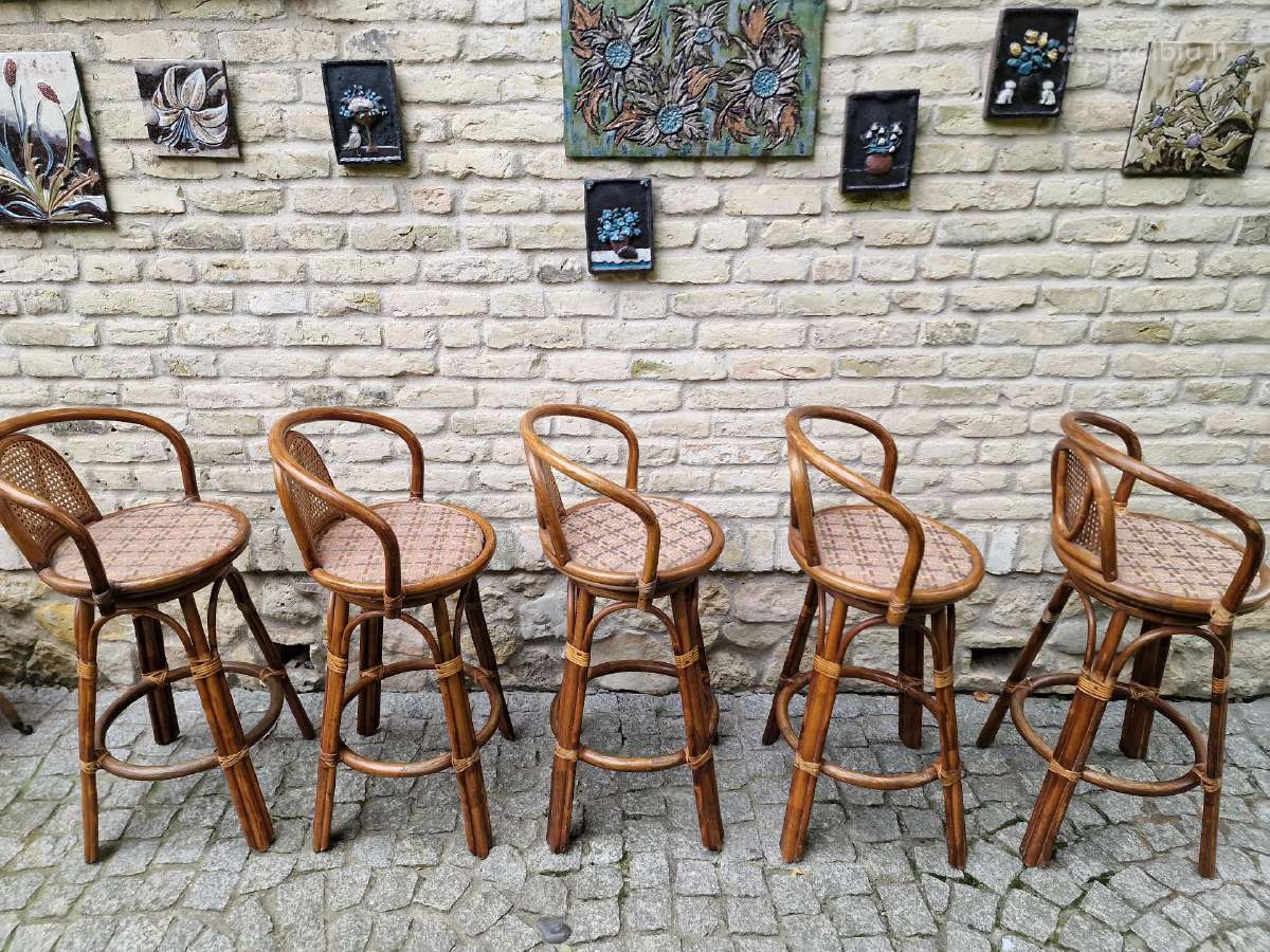 Vintažinės mid century ratango baro kėdės - nuotraukos Nr. 5