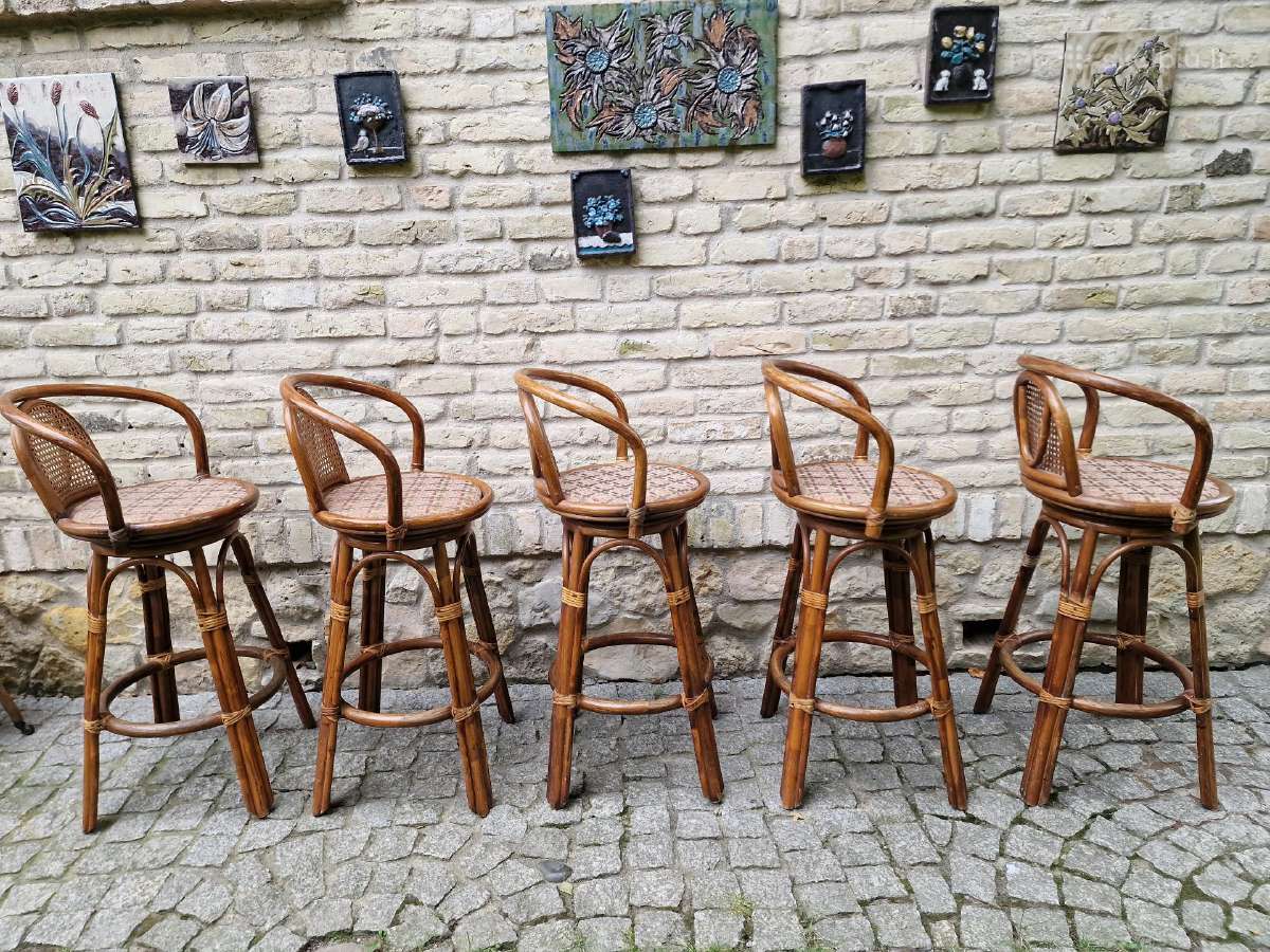 Vintažinės mid century ratango baro kėdės - nuotraukos Nr. 7