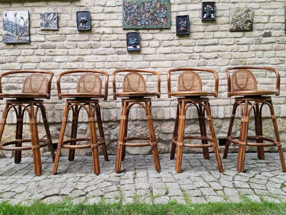 Vintažinės mid century ratango baro kėdės - nuotraukos Nr. 11