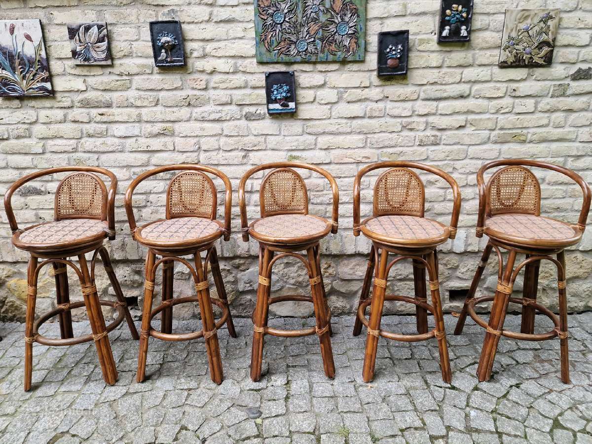 Vintažinės mid century ratango baro kėdės - nuotraukos Nr. 15