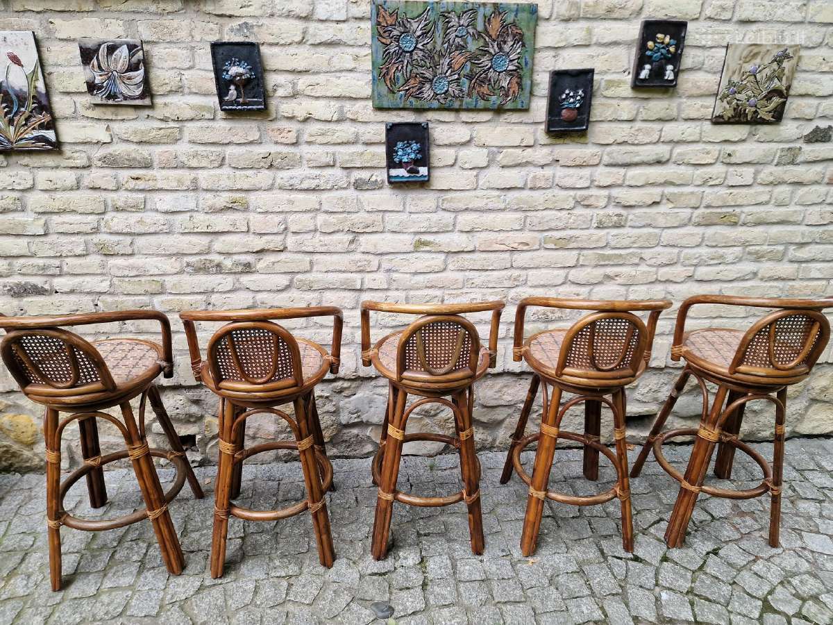 Vintažinės mid century ratango baro kėdės - nuotraukos Nr. 16