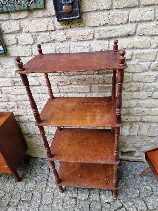 Vintažinė mid century medinė rankų darbo etažerė - nuotraukos Nr. 3