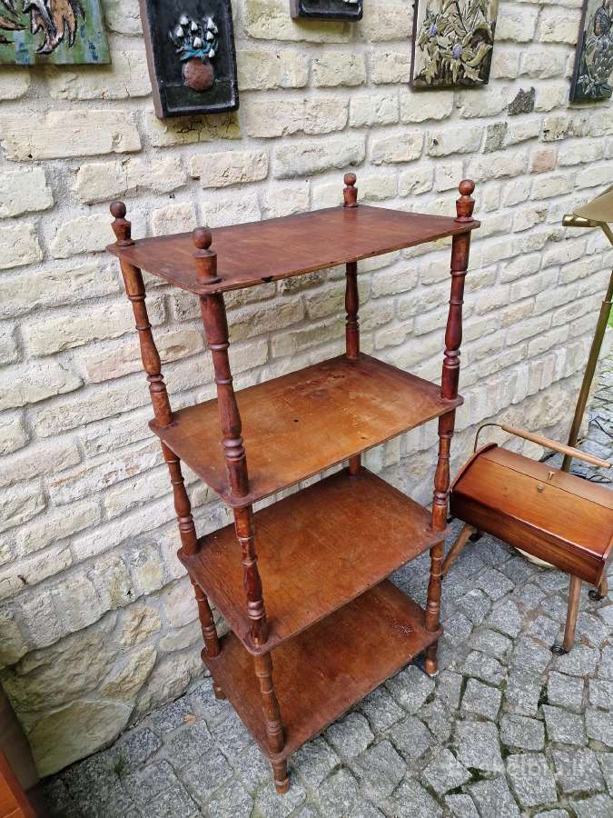 Vintažinė mid century medinė rankų darbo etažerė - nuotraukos Nr. 5