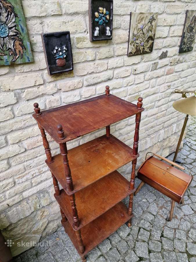 Vintažinė mid century medinė rankų darbo etažerė - nuotraukos Nr. 7