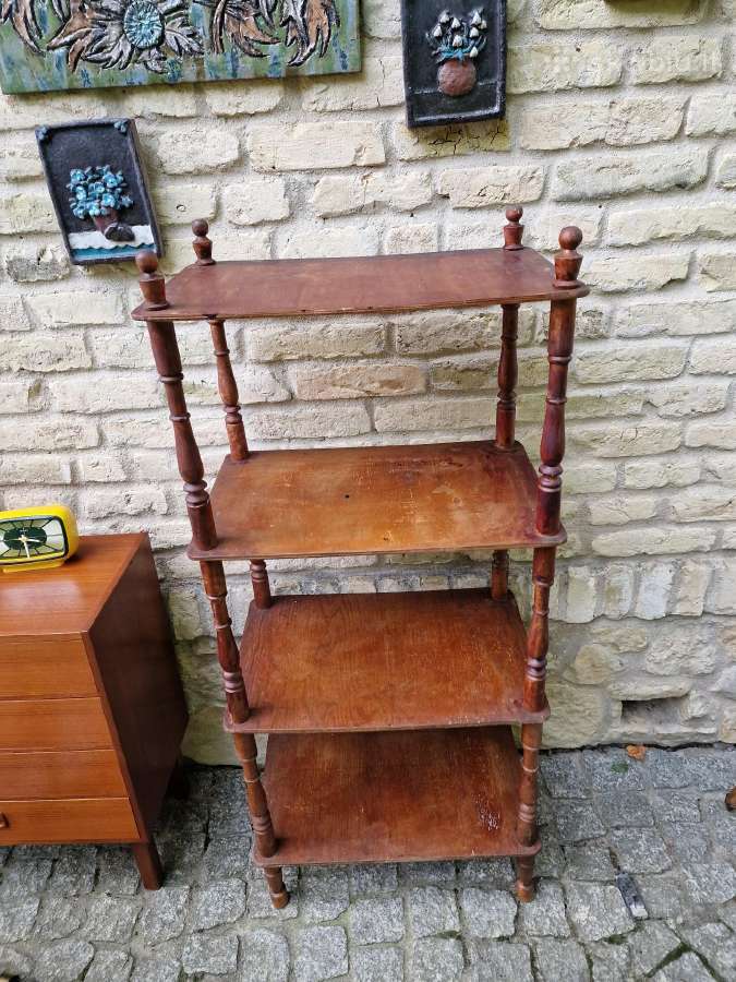 Vintažinė mid century medinė rankų darbo etažerė - nuotraukos Nr. 12
