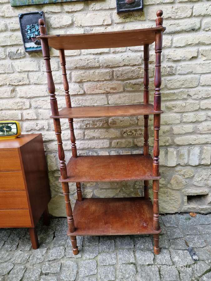 Vintažinė mid century medinė rankų darbo etažerė - nuotraukos Nr. 13