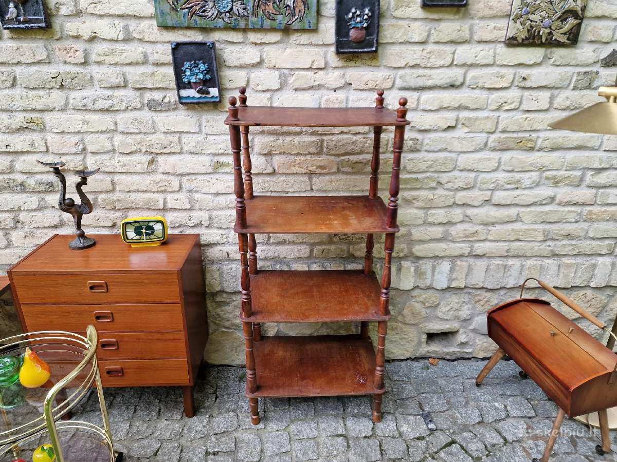 Vintažinė mid century medinė rankų darbo etažerė - nuotraukos Nr. 14