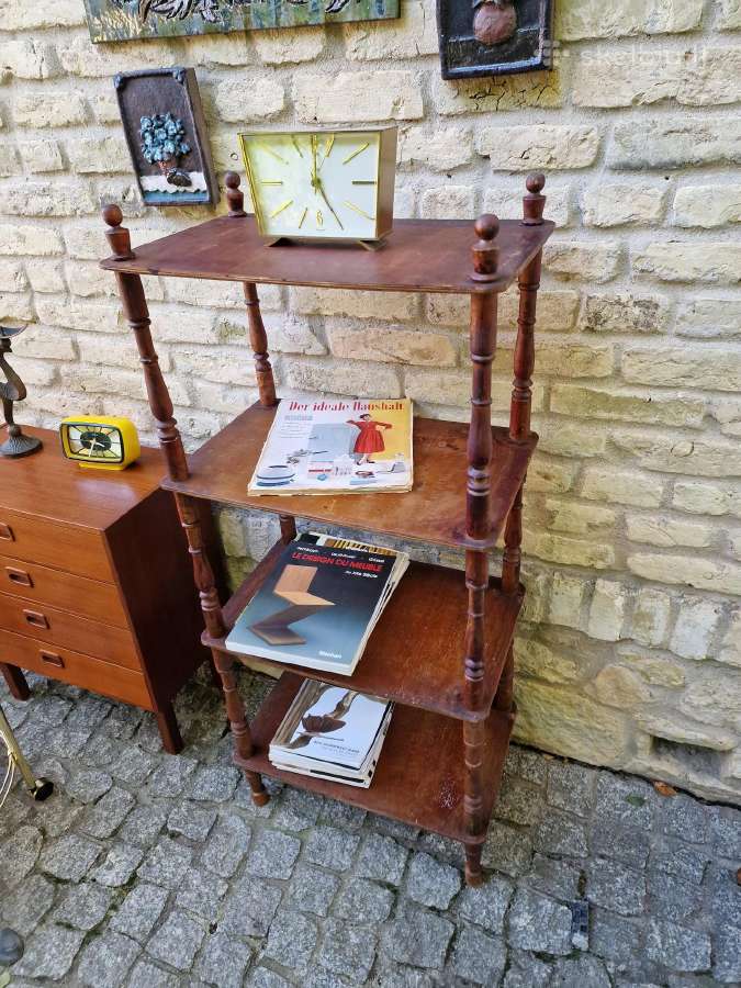 Vintažinė mid century medinė rankų darbo etažerė - nuotraukos Nr. 17