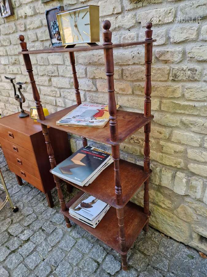Vintažinė mid century medinė rankų darbo etažerė - nuotraukos Nr. 18