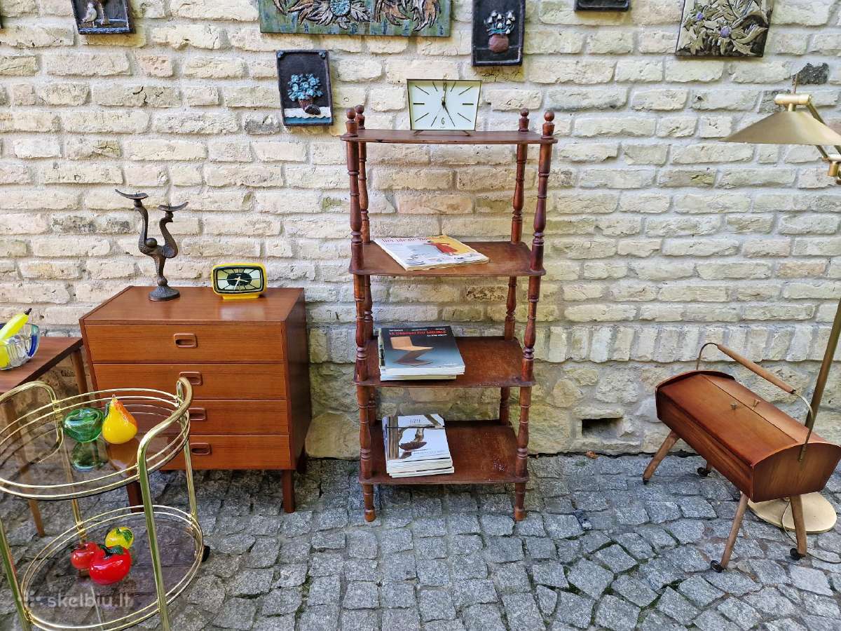 Vintažinė mid century medinė rankų darbo etažerė - nuotraukos Nr. 24